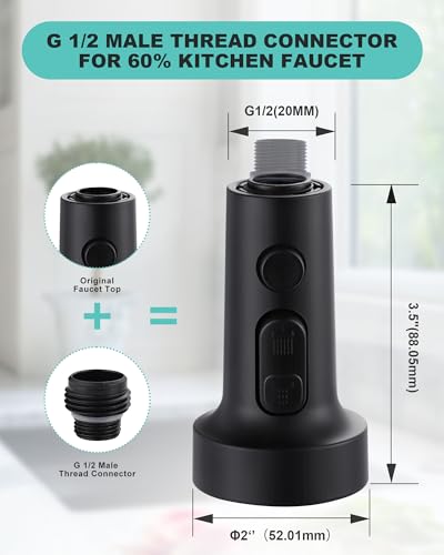 ARCORA Pull Down Kitchen Faucet Head Replacement with 13 Adapters, 3 Modes - color: Matte Black