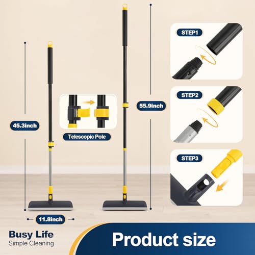 Yocada Floor Scrub Brush Telescopic Handle 2 in 1 Scrape Brush 55.9 inch | Stiff Bristle Shower Scrubber for Cleaning Patio Bathroom Garage Kitchen Wall Deck Tub Tile