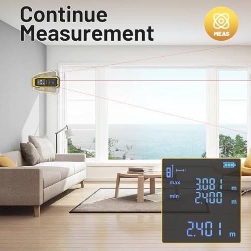 Laser Measure High-Accuracy Laser Measuring Tool Large Backlit LCD Display Laser Tape Measure Ft/in/Ft+in/M Electronic Tape Measure Distance/Area/Volume/Indirect Laser Range Finder