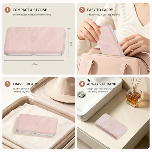 Manicure Set, Stainless Steel Nail Clipper Set with Travel Case - color: Rose Purple