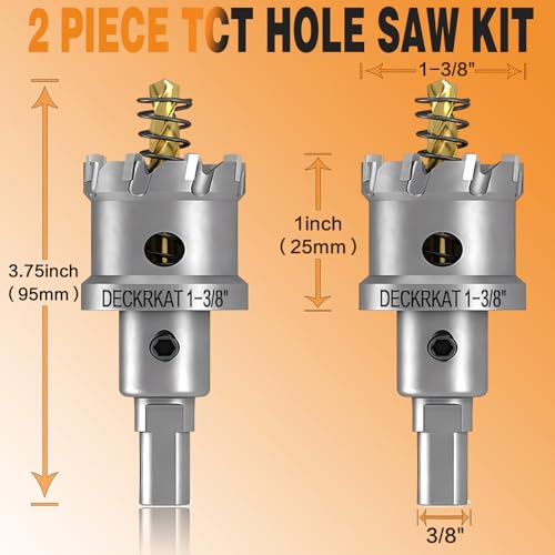 2-Pack 1-3/8" TCT Hole Saws for Hard Metal, Heavy Duty 35mm Tungsten Carbide Tipped Hole Cutters Set with Spring-Loaded Pilot Drill Bits for Stainless Steel, Metal, Iron, and Plastic - size: 1-3/8" (35mm)