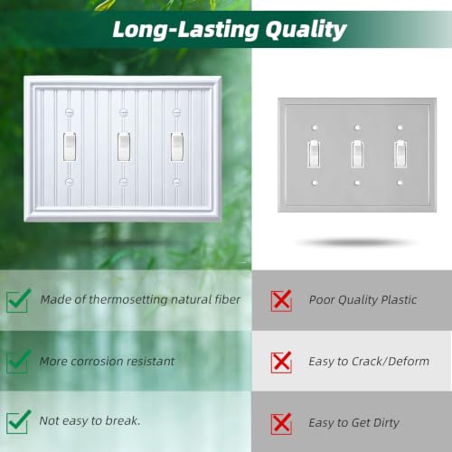 White Natural Material Triple Toggle Light Switch Cover Plates (1-Pack) - size: Triple Switch