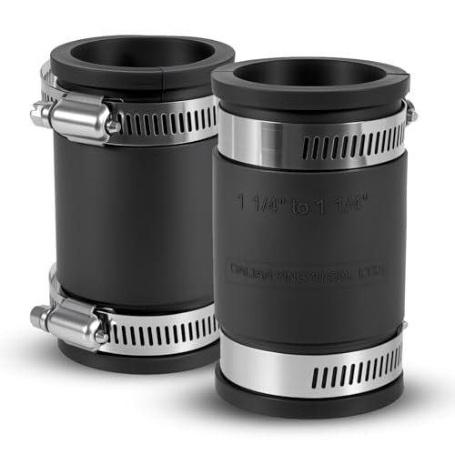 2 Pcs 1-1/4 IN Flexible PVC Pipe Coupling with Stainless Steel Clamps Fit 1-1/4 IN Nominal Pipes, Couplers for Plastic and Copper Pipe Plumbing Connections, Drain Repair, Dust Hose - size: 1-1/4 in