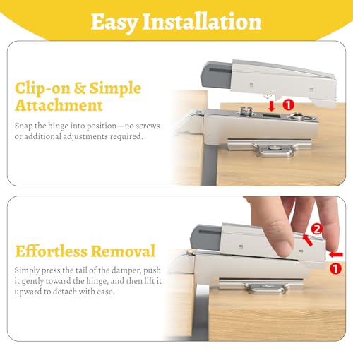 Onemake 5 Pack Soft Close Motion Damper Mechanism for Full Overlay Hinges, Smooth Slow Straight-Arm, Clip Top Retrofitting Attachment, Cabinet Door Concealed Replacement Hardware Accessories