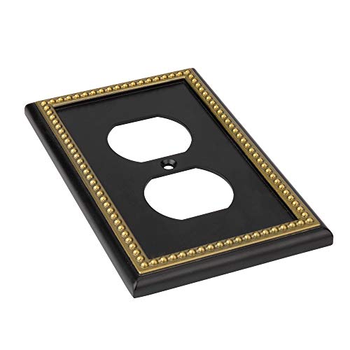 Pearled Frame Decorative Wall Plate Switch Plate Outlet Cover (Single Duplex 2PK, Black & Dark Golden) - style: Single Duplex 2PK