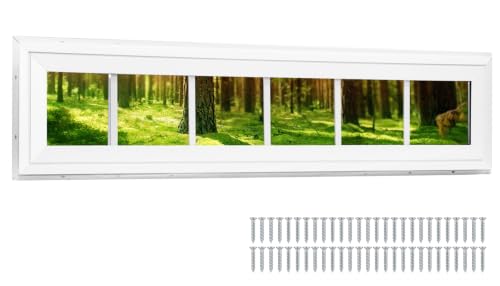NeatiEase Vinyl Transom Window, 12" x 36" Fixed Glass Household Windows with Grids and Dual-pane Tempered Glass for House, Shed, Doors, Garage, Chicken Coop, Basement (White) - size: 12"x36"