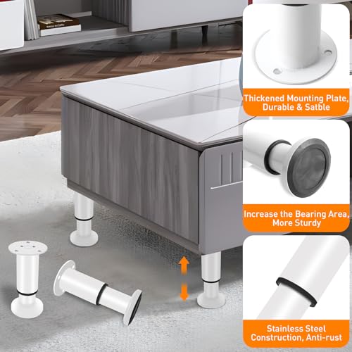 4 Pcs Adjustable Height Furniture Support Legs 10-17 inch [with Screws], Metal Adjustable Bed/Sofa/Cabinet/Couch/Dresser/Table Heavy Bed Replacement Legs (White) - color: White, size: 10-17 inch
