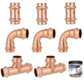 (8-Pack YVSKM) 3/4 Inch Press Fittings Assortment Kit – 2 Tee + 3 Coupling + 3 Elbow with Stop, Zero Lead, Fits 3/4" Pipe Systems for Water Lines, Heating Loops, Repair & Upgrade Projects - style: 3/4 Inch 8-Pack