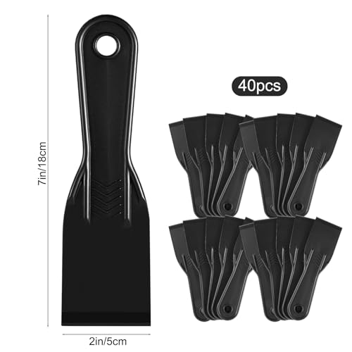 40 Pcs Plastic Putty Knife 2" Black Flexible Putty Knife Scraper Plastic Flexible Paint Scraper Tool for Spackling Repairing Walls Pasting Plaster Removing Wallpaper Applying Mud