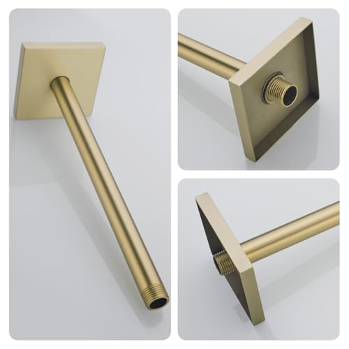 Wall Mounted Stainless Steel Shower Head Extension Arm Bathroom Accessories 12 Inch Brushed Gold,SW-91038-12BG-SQ. - color: Right Angled Square Flange-12" Brushed Gold