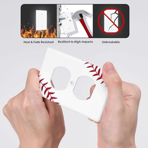 Baseball Duplex Outlet Cover Plate | Fits standard 2-gang toggle and rocker switches, Durable polycarbonate thermoplastic with fade-resistant printed finish - color: Baseball, size: Duplex Outlet