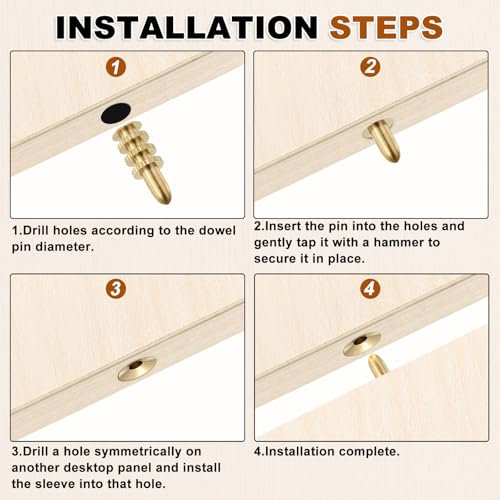uxcell 6Pcs Table Leaf Dowel Pin, 8x15x29mm Brass Table Top Leaf Alignment Pins Desk Bolt Sleeve Connectors for Furniture Cabinet Wooden Box, Gold Tone - size: 8x15x29mm