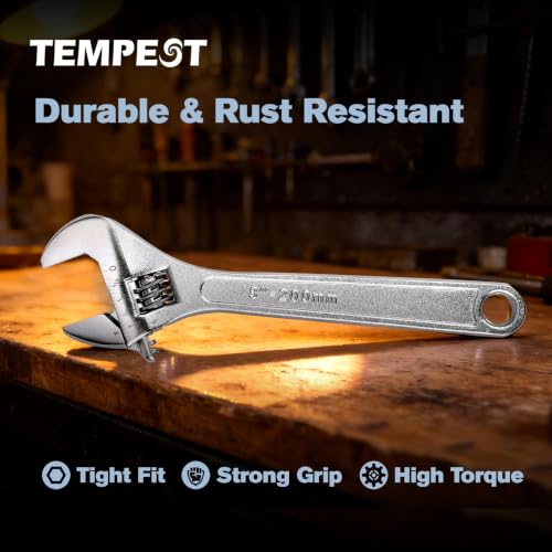 Tempest 8 Inch Adjustable Wrench, High-Torque Carbon Steel Wrench with Metric Scale,for Plumbing, Automotive Repair and Home DIY - size: 8 Inch