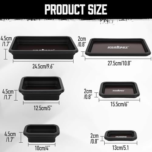 HORUSDY 3-Piece Magnetic Parts Tray Set, Tool Trays for Storage Organizer Screw, Bolts, Washers, Nuts and Small Tools. Tool Gifts for Men, Black - style: 3-Piece Magnetic Tray - Collapsible Black