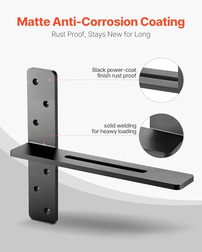 VEVOR T Shelf Brackets, 200 lbs Capacity, 2 Pcs, 14 inch Solid Steel Heavy Duty with Screws for Floating Shelves, Countertop Support Hardware - size: 14x2.89x12 in