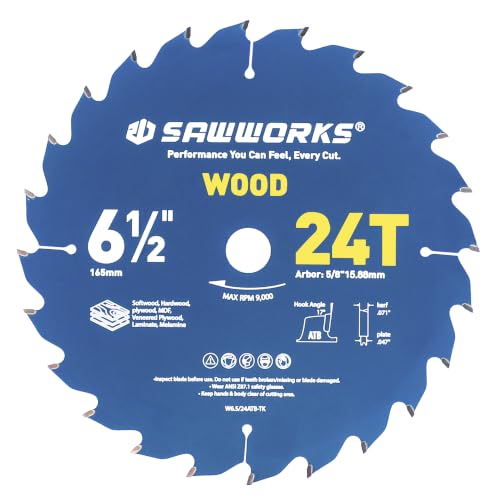 SawWorks 6-1/2" 24T Thin Kerf Circular Saw Blade Woodworking Ripping - size: 6-1/2 Inch, style: 24T