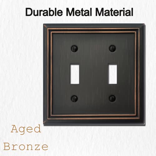 OKAWYC Double Toggle Light Switch Cover Adler Metal Wall Plate, 2-Pack Aged Bronze 2 Gang, Light Switch Cover Decorative Wallplate, Durable - style: 2 Toggle 2PK