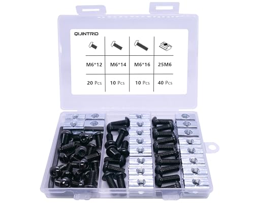 80 pcs M6 T Nut and Screws Kit, 40pcs M6 x 12/14/16mm Stainless Steel Head Socket Cap Screws, 40pcs Sliding T Nut and 1pcs Hex Wrench, for 1010 Aluminum Extrusion Hardware (Black) - color: Black, size: 80pcs 1010 Series M6 Screws Kit
