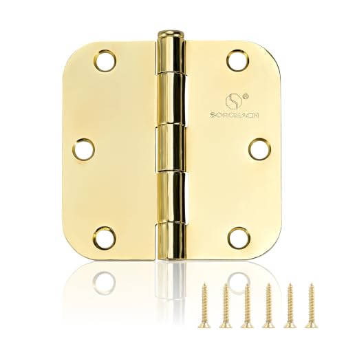 Door Hinges Polished Brass 3.5 Inch Interior Hinges 5/8" Radius - 18 Pack - color: Polished Brass-5/8" Radius