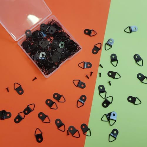 100 Pieces Small Triangle Ring Steel Picture Hangers with 100 Pieces Screws - color: Black