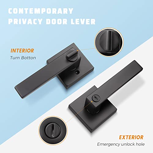 KNOBWELL 6 Pack Door Handles Black, Privacy Door Lever Bed and Bath Leverset Lockset, Left or Right Handing, Matte Black Finish - color: Black