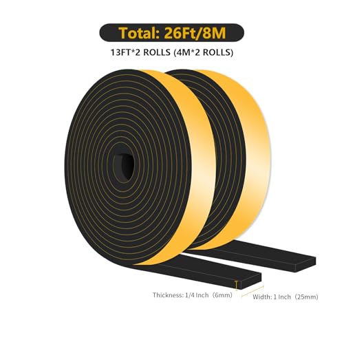 Weather Stripping Door Seal,High Density CR,1 in x 1/4 in x 26Ft - color: Black, size: 1 in x 1/4 in x 26 ft