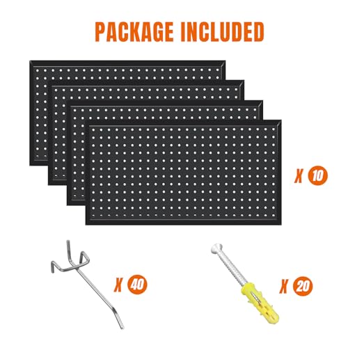 Jack Boss 48x24 Inch Metal Pegboard Wall Organizer, Black Pegboard Panels Tool Organizer Kit with Accessories Hooks and Bins, Peg Board Utility Tool Storage for Garage Workbench Shed