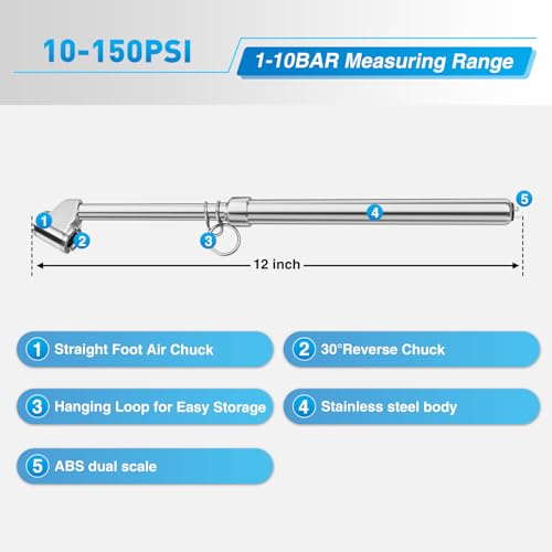 Nilight Dual Head Tire Pressure Gauge 10-150PSI Heavy Duty Straight-On - color: 1pc Tire Pressure Gauge
