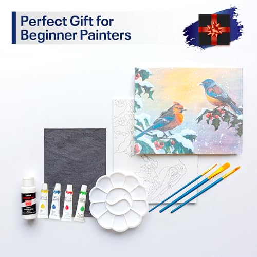 Painting4Real DIY Art Painting Kits for Adults with Video Tutorials - 9 Peices Acrylic Paint Sets, Learn to Paint Winter Birds, Painting & Art Set Supplies for Adults, Teen, Beginners & Art Lovers - color: Winter Birds
