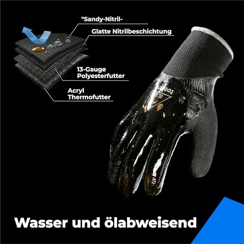 toolant Waterproof Winter Work Gloves, Double Nitrile Oil Resistant Grip - color: Black, size: Small (Pack of 1)