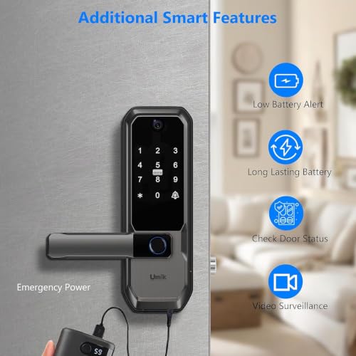 UMIKSMART WiFi Smart Door Lock with Camera, Fingerprint Keypad, App Control - color: Charcoal