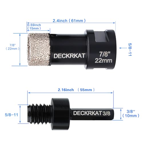 Diamond Core Drill Bit Vacuum Brazed 7/8" 22mm Diamond Hole Saw with Flutes for Granite Quartz Hard Porcelain Tile with 5/8-11 Female Thread & 3/8" Hex Shank Adapter Fit Angle Grinders & Drills - size: 7/8”(22mm)