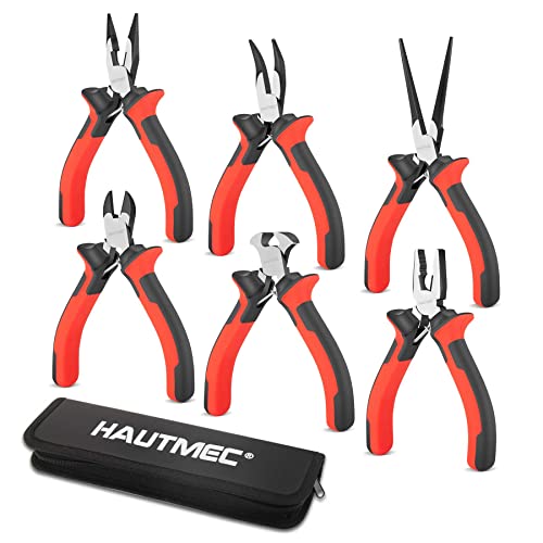 HAUTMEC 6PCS Mini Pliers Set High Leverage Multi Small Pliers Tool Set with Small Needle Nose Pliers Set, Linesman, Long Nose, Bent Nose, Diagonal Cutters, End Cutting Plier for Jewelry and Electronic - color: 6pcs Mini Plier Set