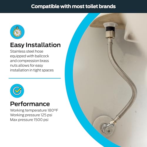 Eastman 16 Inch Steel-Flex Toilet Connector, Braided Stainless Steel Supply Line with 7/8 in Ballcock x 3/8 in Compression Ends, 48089 - size: 16 in. L x 7/8 in. B/C x 3/8 in. Comp