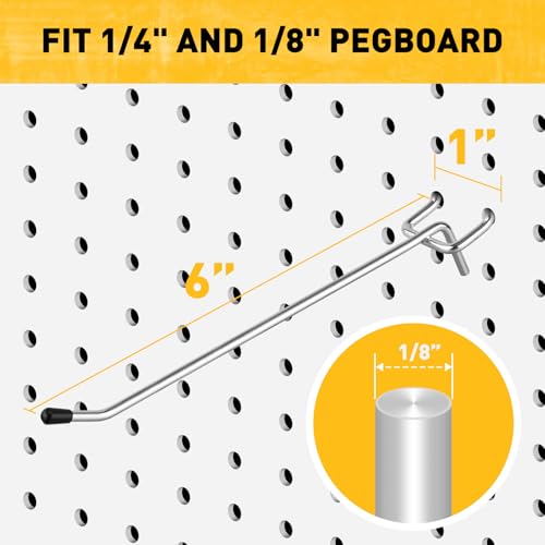 ELEAD 105-Piece 6 Inch Pegboard Hooks, Heavy Duty Peg Board Organizer Accessories, Peg Board Tool Hangers Fit for 1/4" and 1/8" Pegboard Hanging Tools Garage, Workshop, and Craft Storage - style: 105-Piece 6 Inch