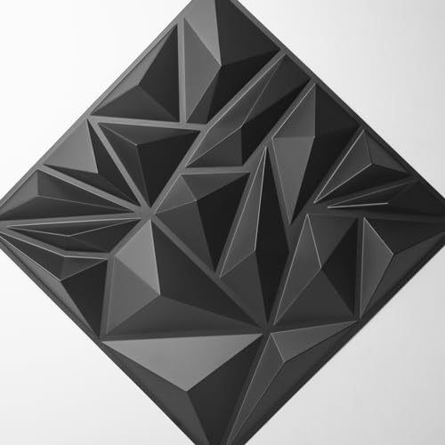 Art3d 50-Pack Modern Diamond Textured 3D Wall Panels, 12 x 12 in, Black - color: Black, size: 12x12 Inch 50 pcs