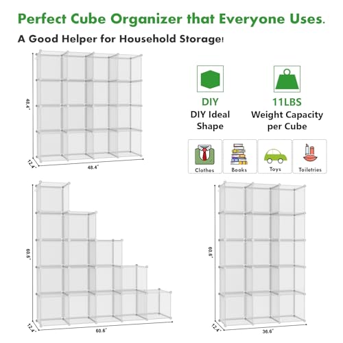 C&AHOME 16 Cube Storage Organizer Cube Shelves Units Storage Cubes, Twill - color: Transparent Twill