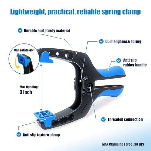6 Pack 6 inch Heavy Duty Spring Clamps,Large Plastic Clamps,Spring Clips for Woodworking,Backdrop Stand,Pool Cover, Photography, Crafts - size: 6" Pack of 6