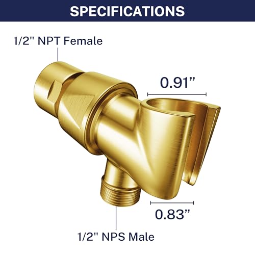 HammerHead Showers Solid Metal Handheld Showerhead Holder, Adjustable Wand Holder with Universal Wall Hook Bracket and Brass Pivot Ball, Brushed Gold - color: Brushed Gold
