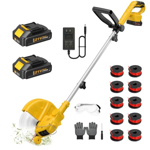 ALSO GO 21V Cordless String Trimmer,2.5Ah Battery Powered with Fast Charger - color: Yellow