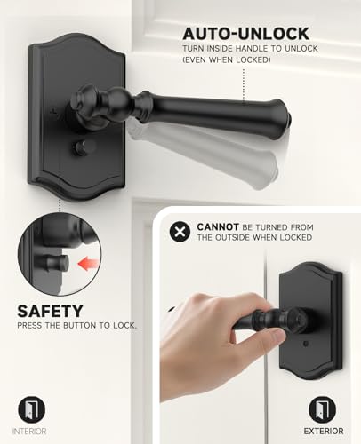 Asidrama 6 Pack Matte Black Privacy Interior Door Handles - color: Matte Black