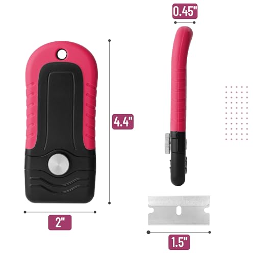 Bates- Razor Blade Scraper, Pink, Locking Razor Scraper Set with 10 Extra Stainless Steel Blades, Window Scraper, Scraper Tool, Glass Scraper, Scraper Blades, Paint Scraper Blade Scraper for Cleaning - color: Pink