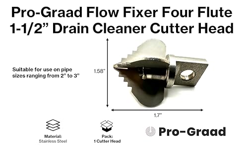 Flow Fixer Drain Cleaner Cutter Head 1.6", Spear, Slot, for 2" - 3" Pipes - style: 1-1/2" Four Flute (for 2" - 3" pipes)