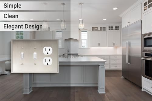 Henne Bery Soft Modern Decorative Wall Plate Switch Plate Outlet Cover (Double Toggle/Single Duplex, Satin Nickel) - style: Double Toggle/Single Duplex