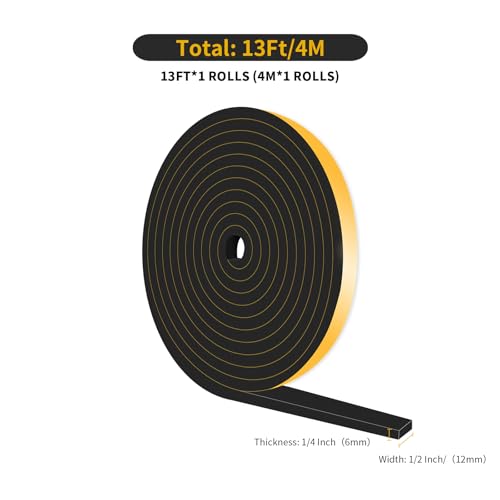 Weather Stripping Door Seal,High Density CR,1/2 in x 1/4 in x 13Ft - color: Black, size: 1/2 in x 1/4 in x 13 ft