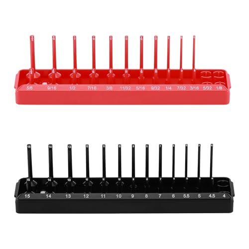 1/4-Inch Drive Socket Organizer Trays, 2-Piece SAE and Metric Socket Tray Set, Deep and Standard Socket Holders Organizers for Toolbox, Black & Red - size: 1/4-Inch Drive SAE and METRIC