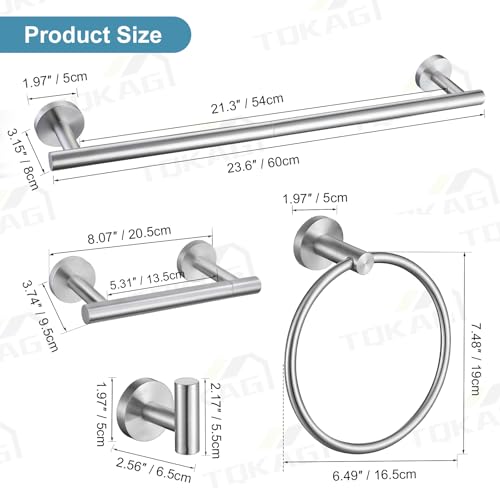 TQKAG 8-Pieces Bathroom Hardware Set Brushed Nickel SUS304 Stainless Steel Bath Towel Bar Set 23.6 Inch Round Bathroom Accessories Kit Wall Mounted - color: Brushed Nickel, size: 8-Pieces Set