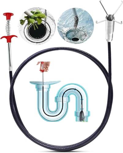 61 Inch Drain Snake Hair Clog Remover, Flexible 4-Claw Grabber Tool