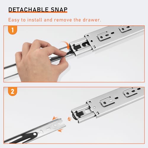 Probrico 1 Pair 14 Inch Rear/Side Mount Drawer Slides with Rear Mounting Brackets, Heavy Duty Ball Bearing Soft Close Drawer Glides, 3 Folds Full Extension Dresser Drawer Runners - size: 14 Inch