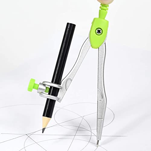 Unjoo Geometry Set 10 Pcs Student Supplies, Protractor and Compass (Green） - color: Green